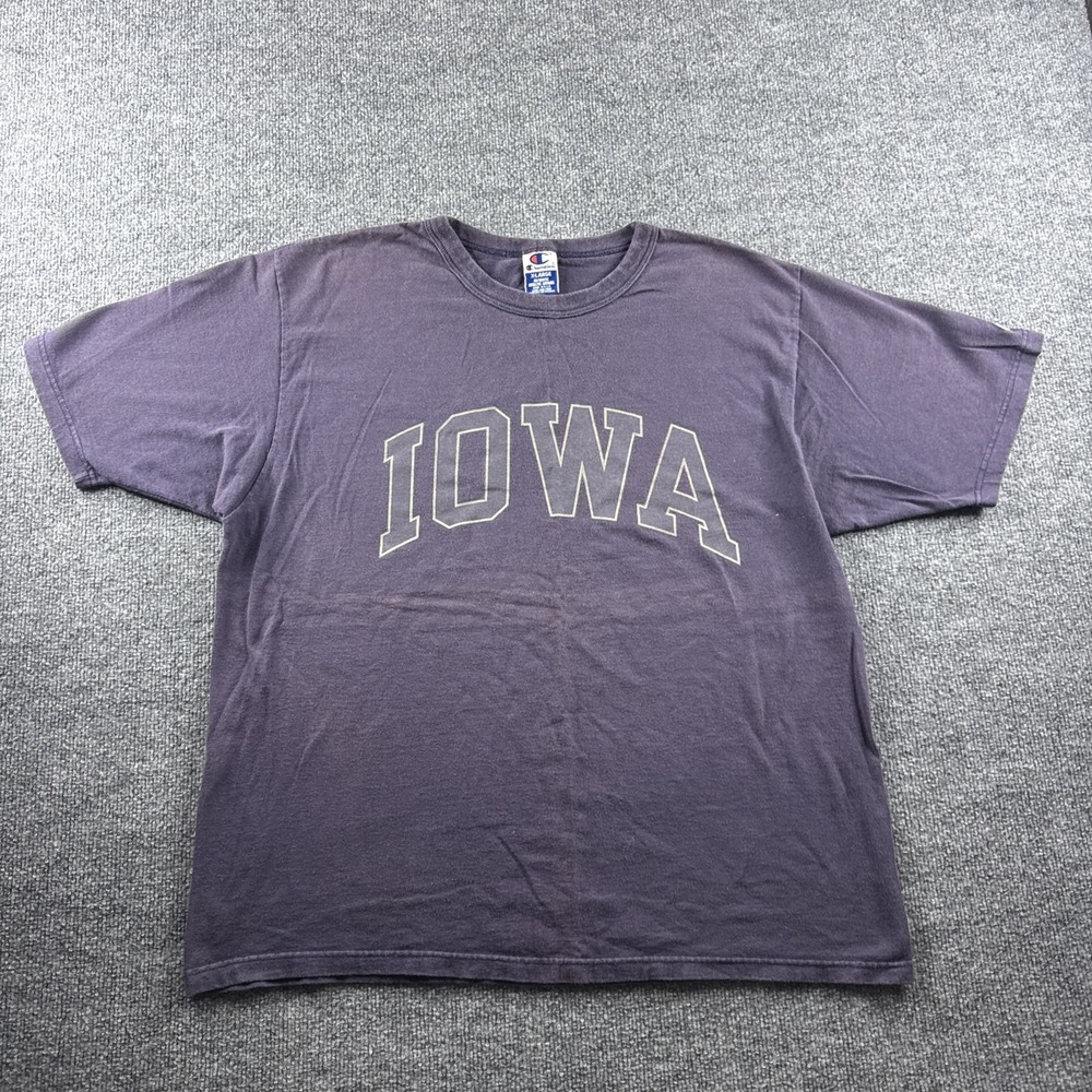 VINTAGE Iowa‎ Hawkeyes Shirt Men XL Navy Blue Sun Faded Football Champion 90s